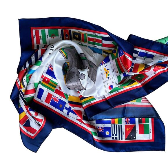 2024 Olympics silk scarf large colorful square Games of the 24th Olympiad flags - Picture 8 of 8
